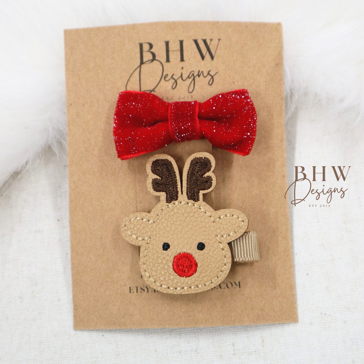 Reindeer Clip & Red Bow Set