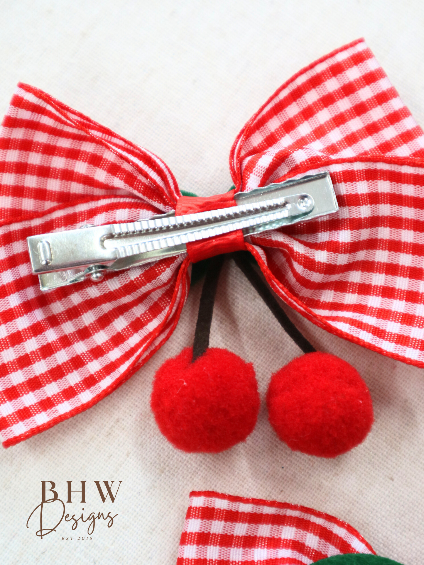 Cherry Gingham Hair Bow