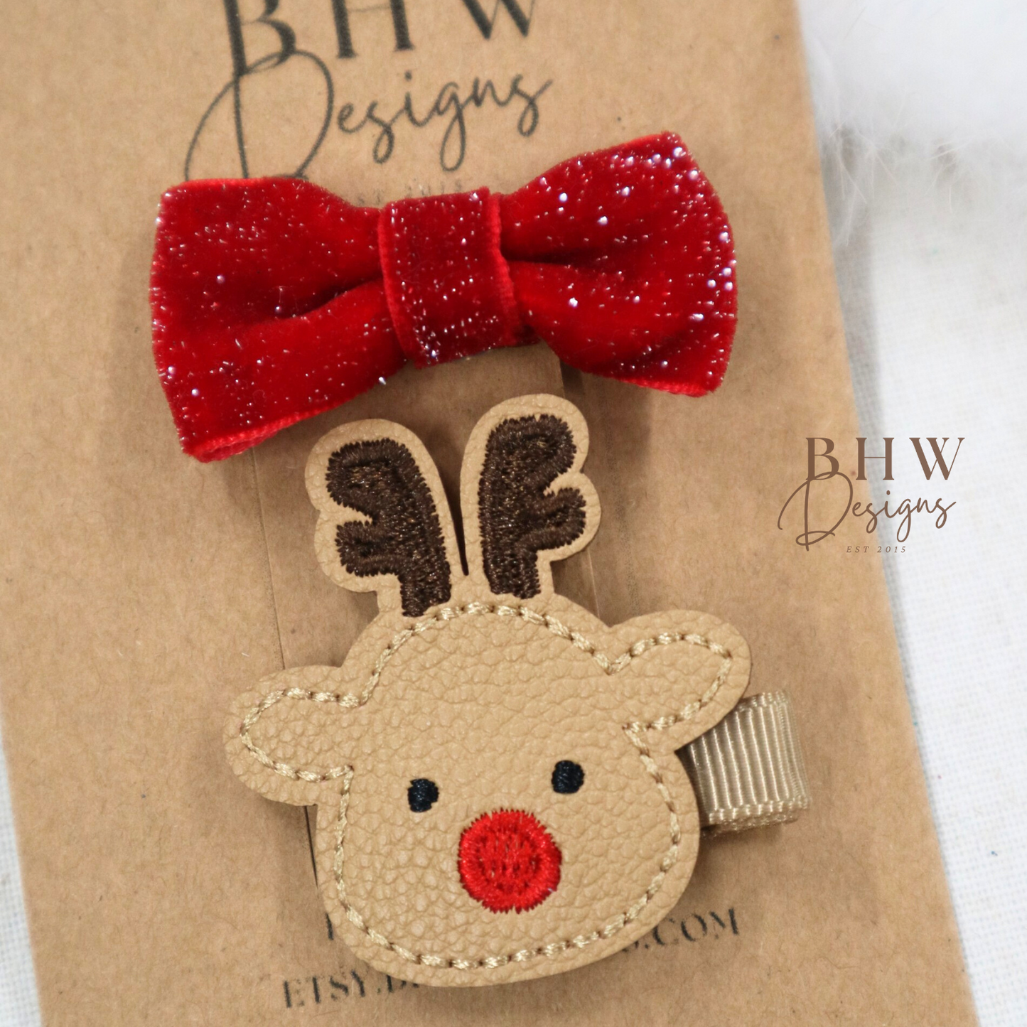 Reindeer Clip & Red Bow Set