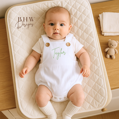Personalised Dungaree Romper - White