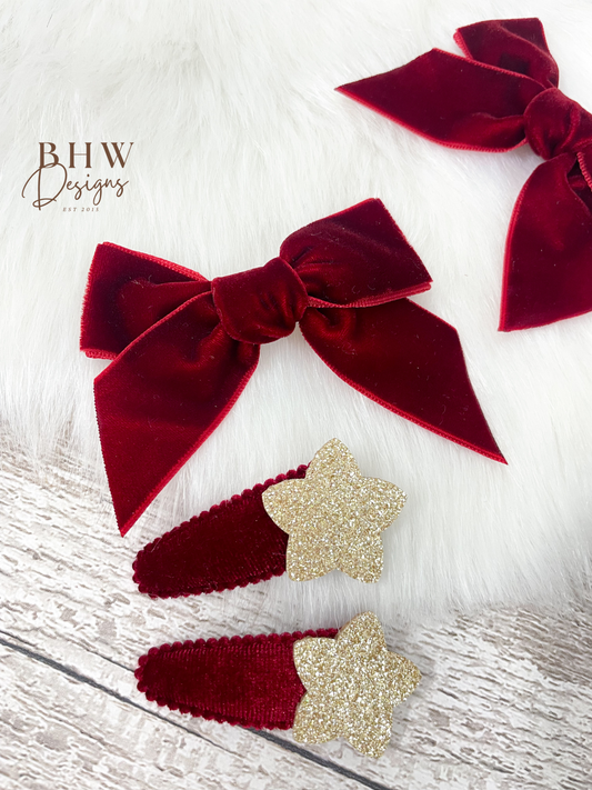 Red Velvet Hair Bow Set