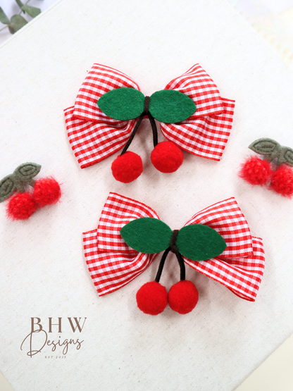 Cherry Gingham Hair Bow