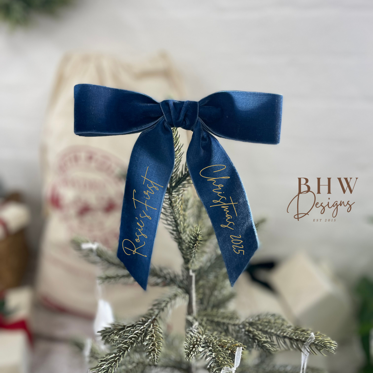 Velvet First Christmas Bow - Navy Blue