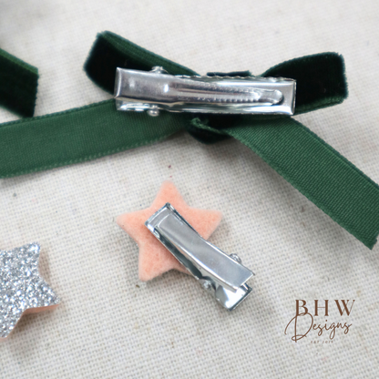 Mini Green Velvet Star Hair Bow Set