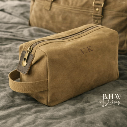 Personalised Waxed Canvas Wash Bag - Camel