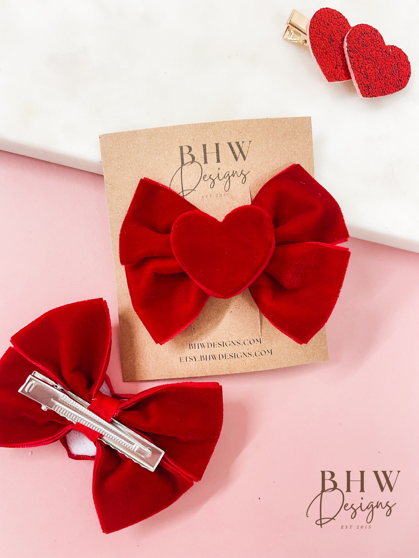 Red Velvet Heart Hair Bow