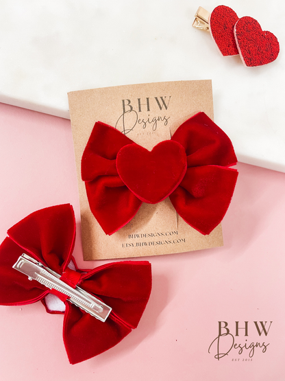 Red Velvet Heart Hair Bow