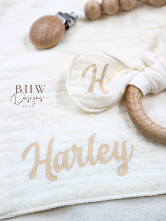 3 Piece Personalised Baby Set - Cream