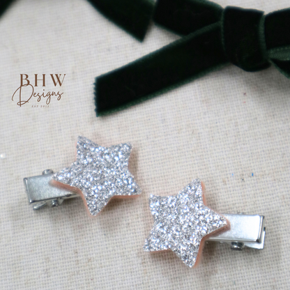 Mini Green Velvet Star Hair Bow Set