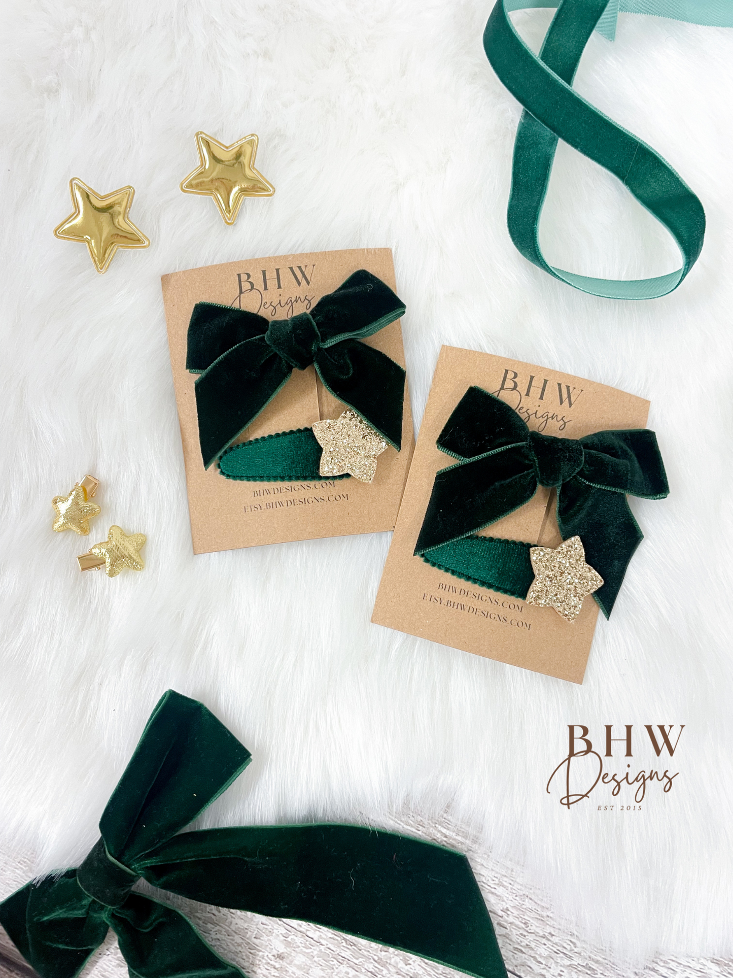Green Velvet Hair Bow Set