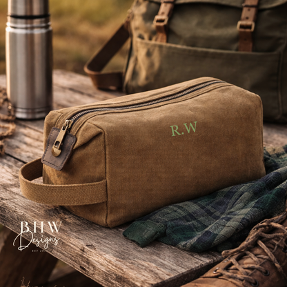 Personalised Waxed Canvas Wash Bag - Camel