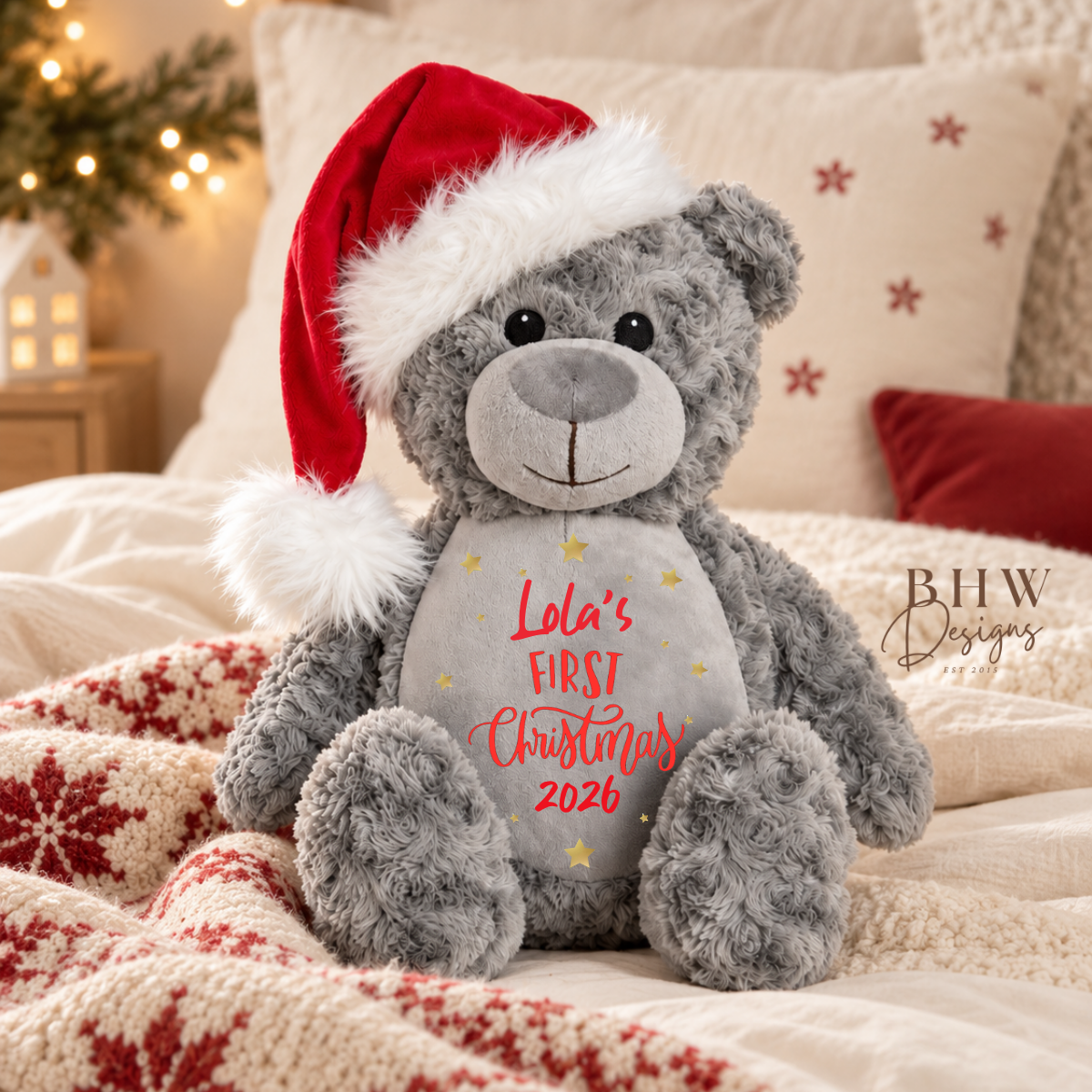 Personalised First Christmas Grey Teddy Bear