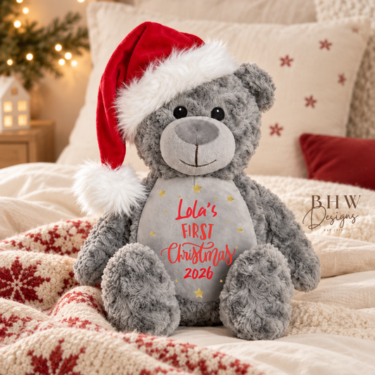 Personalised First Christmas Grey Teddy Bear