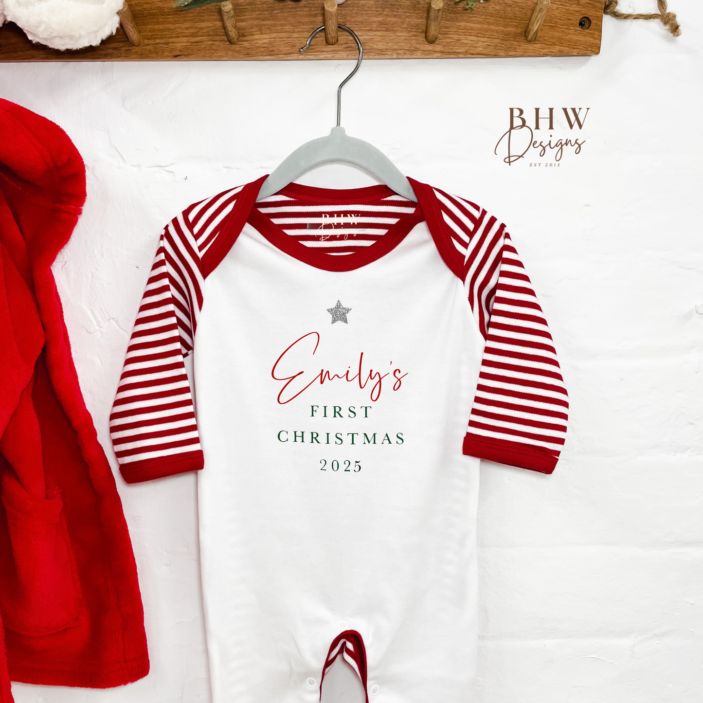 Personalised First Christmas Stripe Bodysuit