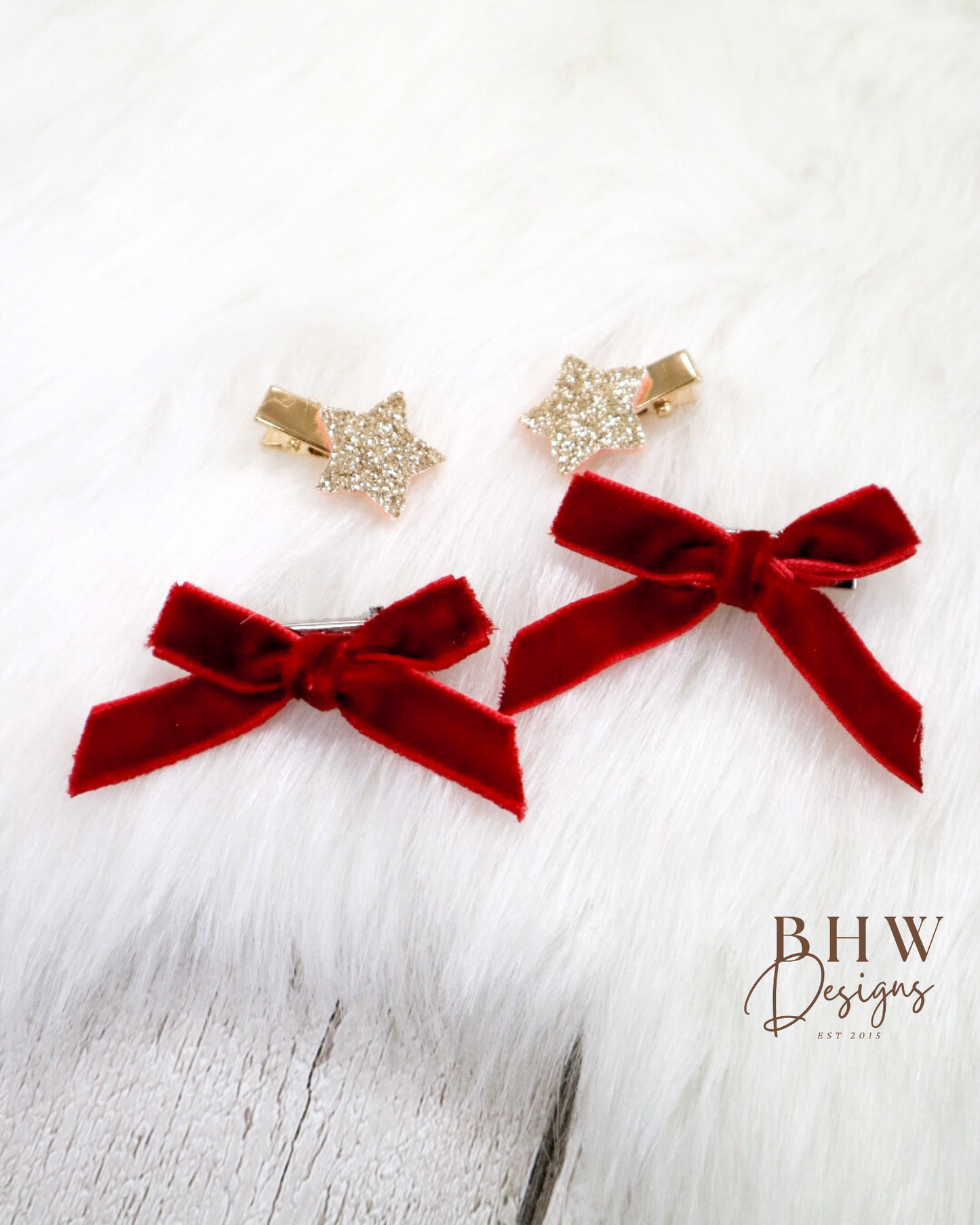 Mini Red Velvet Star Hair Bow Set
