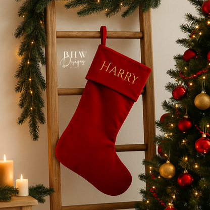 Personalised Red Velvet Nordic Stocking