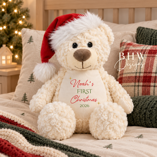 Personalised First Christmas Cream Teddy Bear