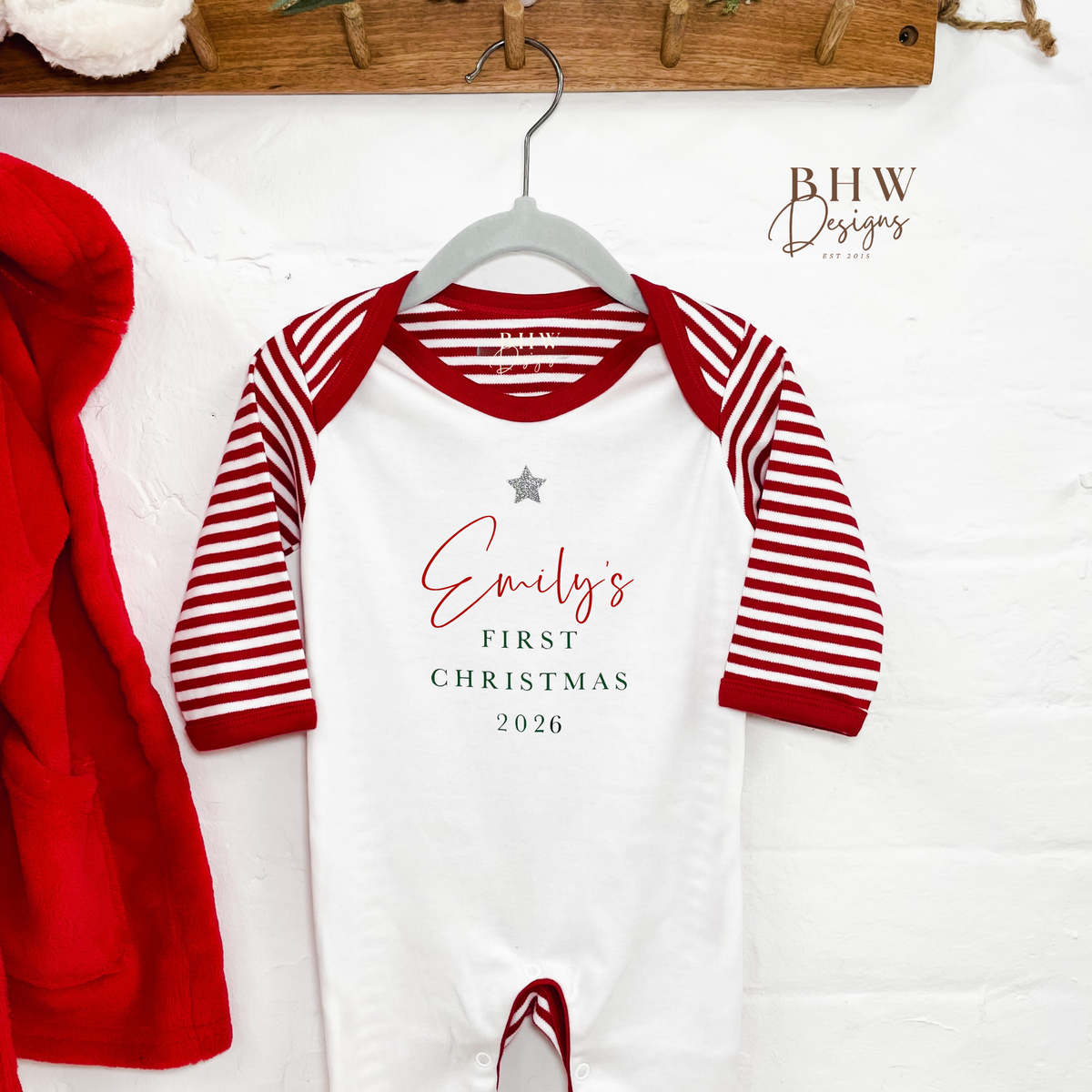 Personalised First Christmas Stripe Bodysuit