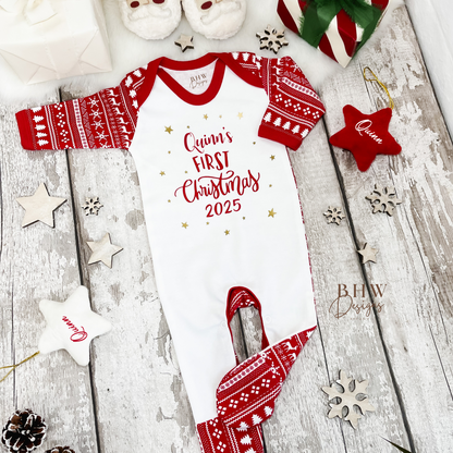 Personalised First Christmas Fair Isle Bodysuit