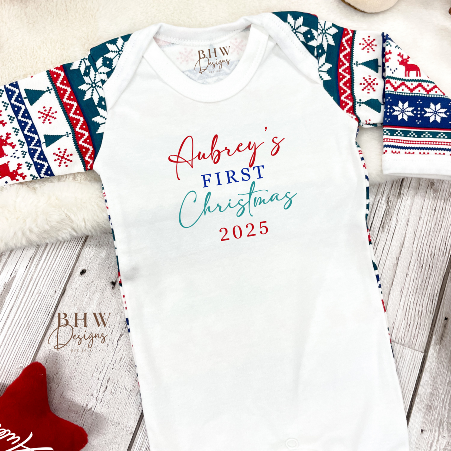 Personalised First Christmas Print Bodysuit
