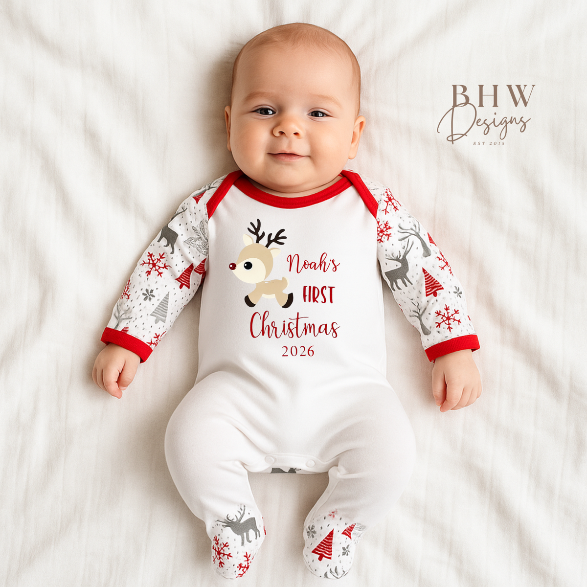 Personalised First Christmas 2026 Reindeer Bodysuit