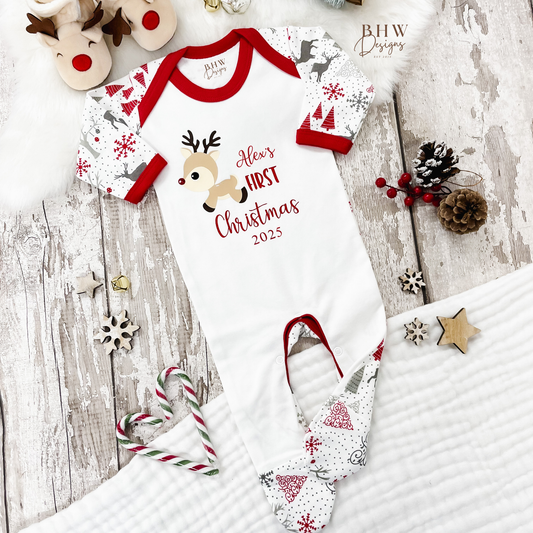 Personalised First Christmas 2025 Reindeer Bodysuit