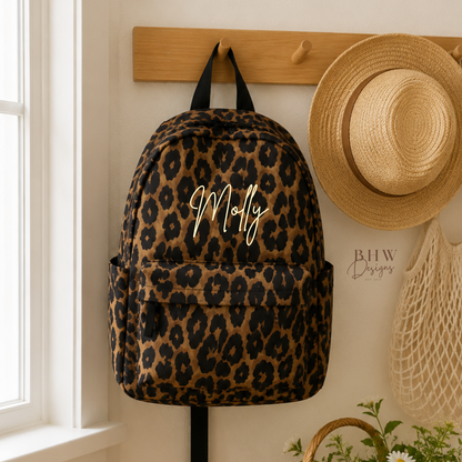 Personalised Leopard Print Kids Backpack