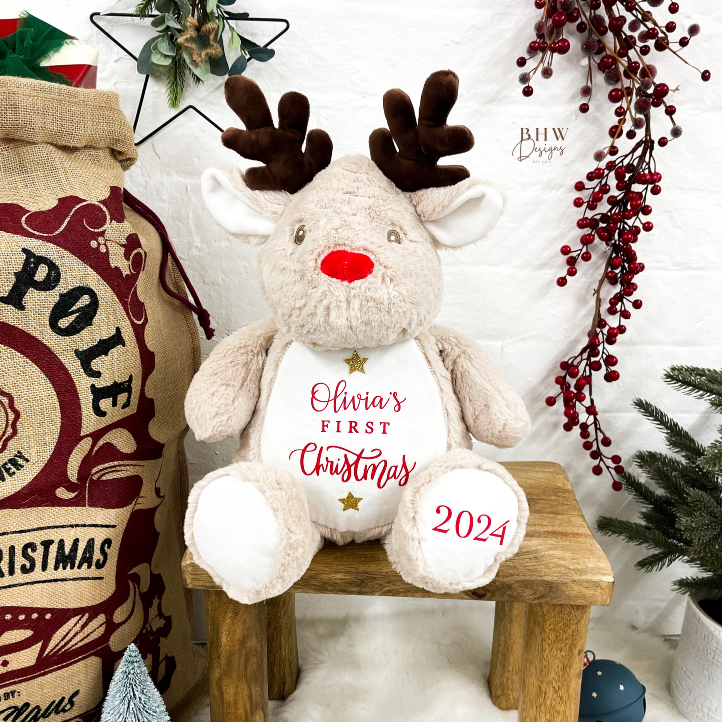 Personalised First Christmas 2025 Reindeer Large Teddy
