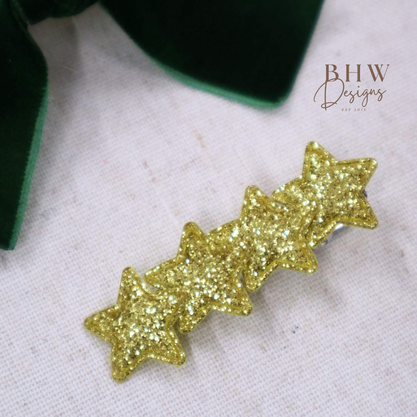 Green Velvet Bow and Star Clip Set