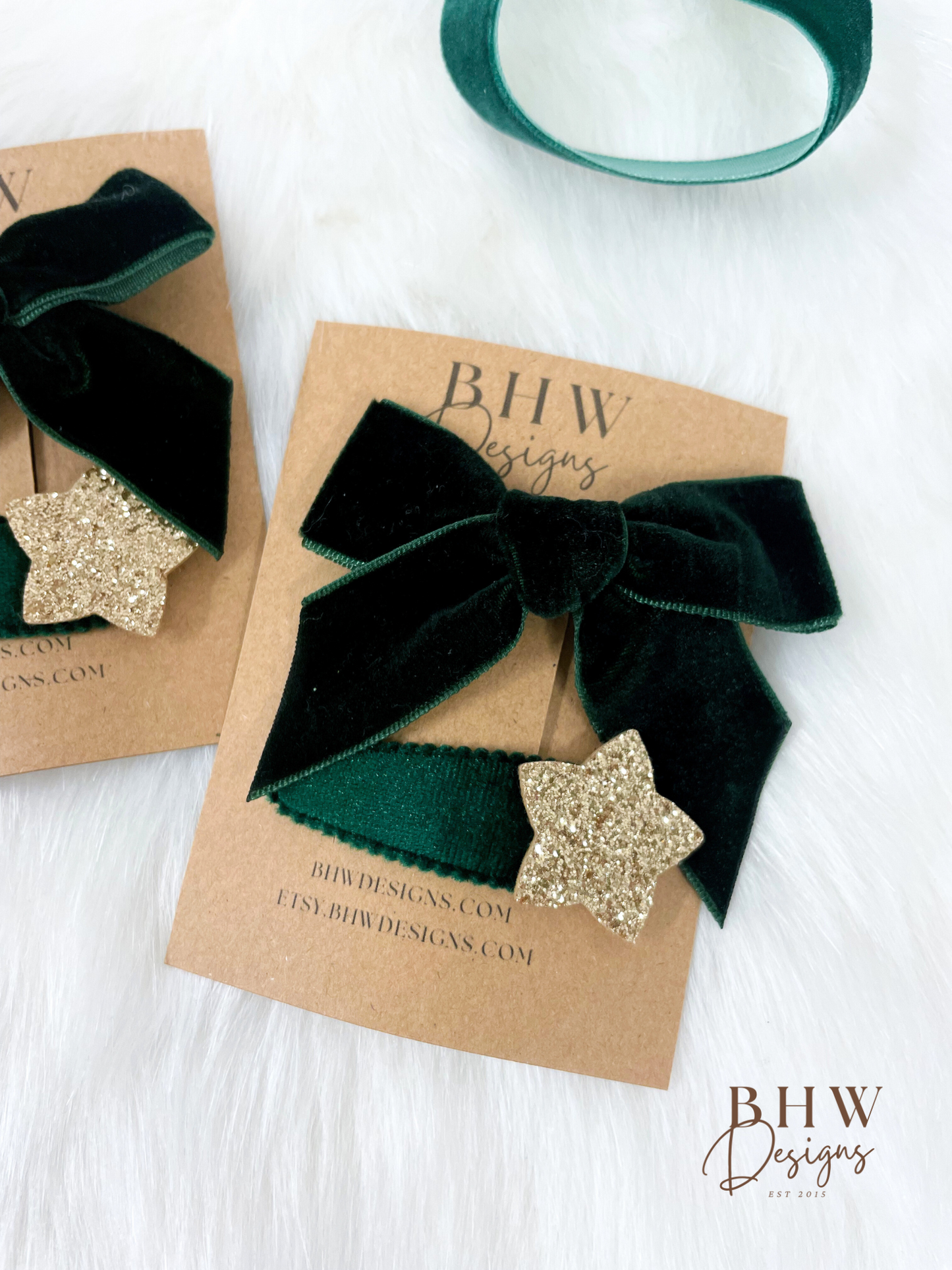 Green Velvet Hair Bow Set