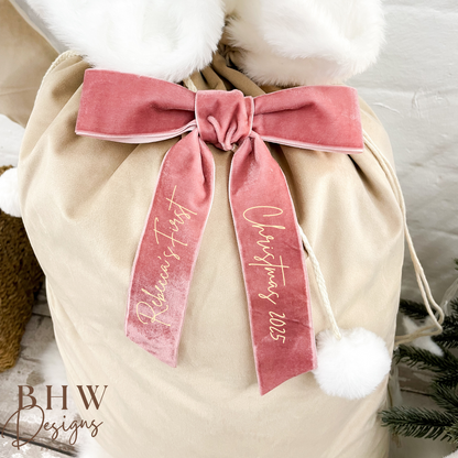 Velvet First Christmas Bow - Dusky Pink