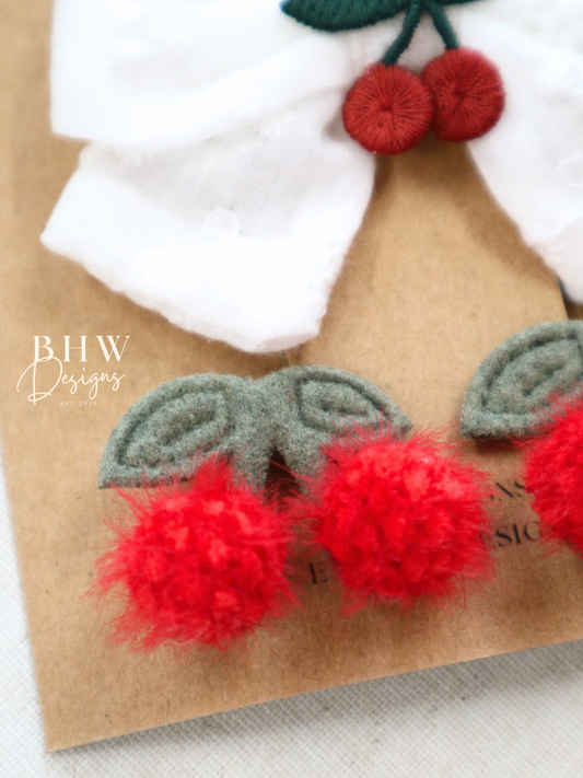 Cherry Hair Bow & Clip Set