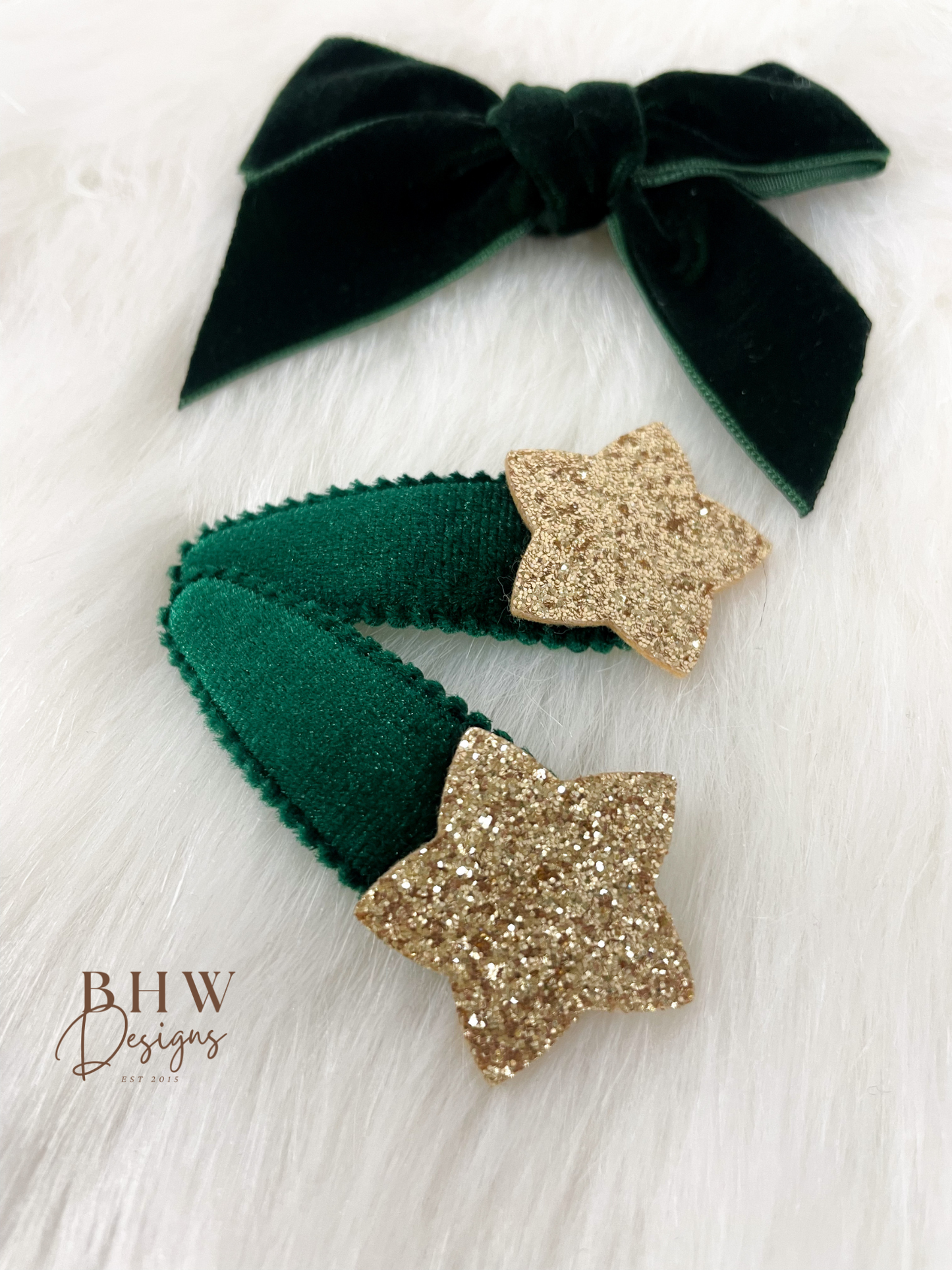 Green Velvet Hair Bow Set
