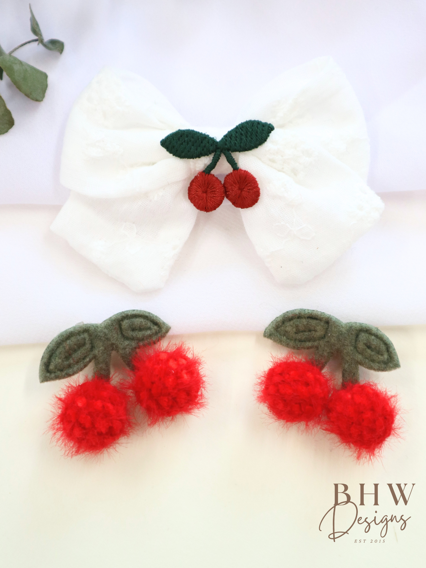 Cherry Hair Bow & Clip Set