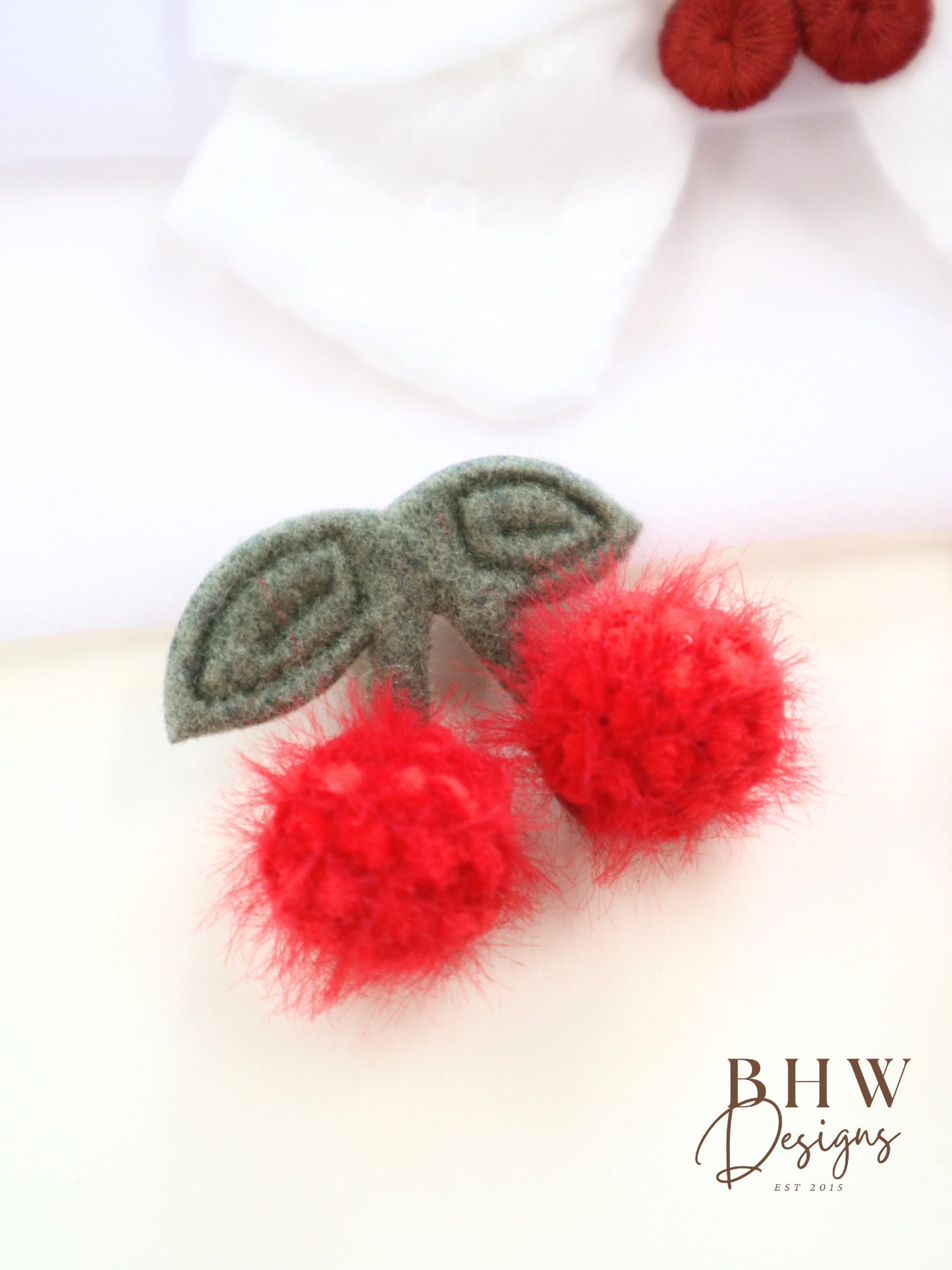 Cherry Hair Bow & Clip Set