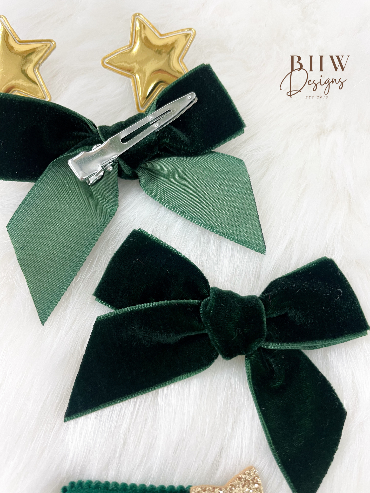 Green Velvet Hair Bow Set