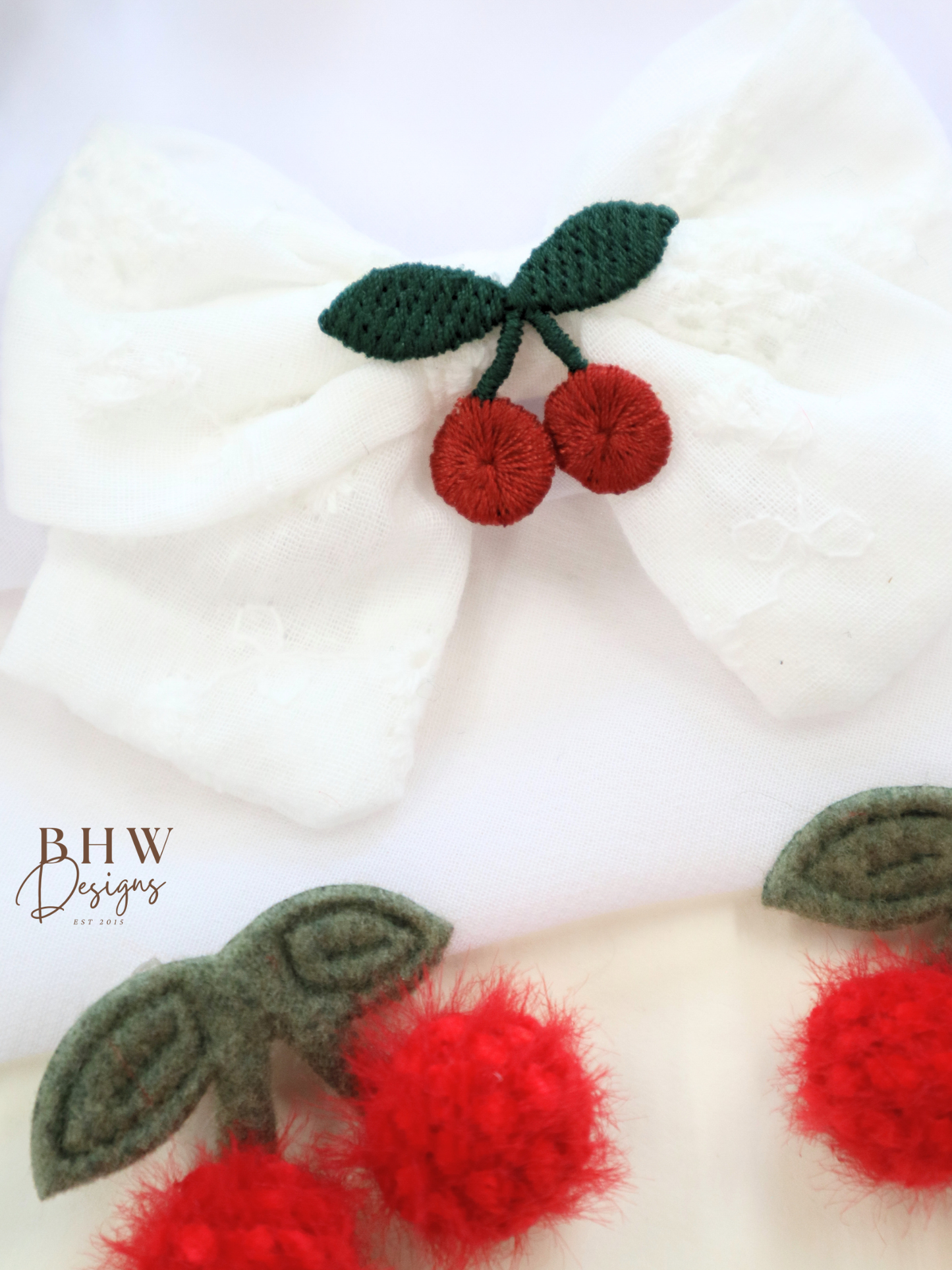 Cherry Hair Bow & Clip Set