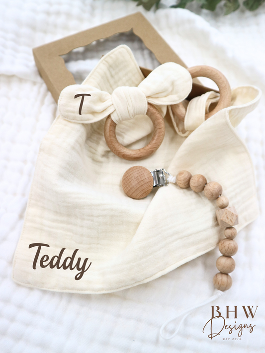 3 Piece Personalised Baby Set - Cream
