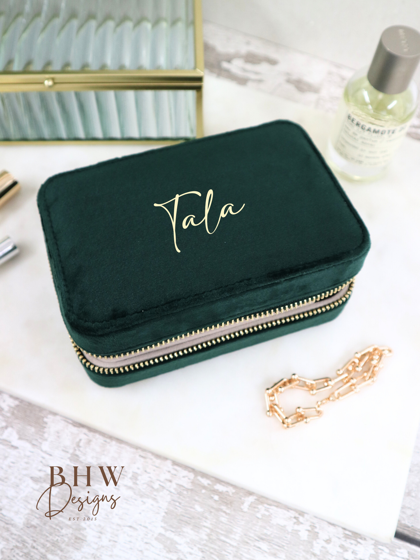 Personalised Velvet Jewellery Case - Emerald