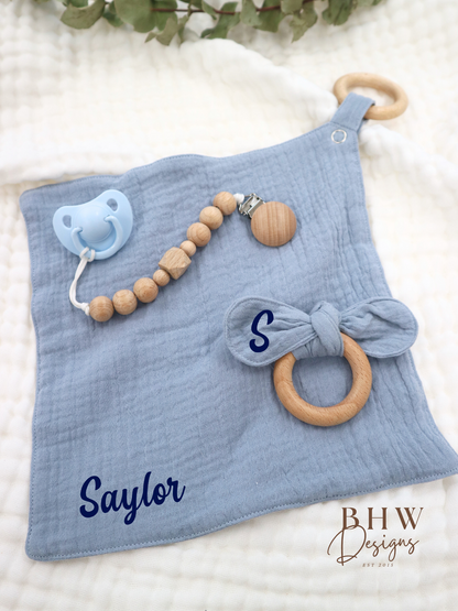 3 Piece Personalised Baby Set - Powder Blue