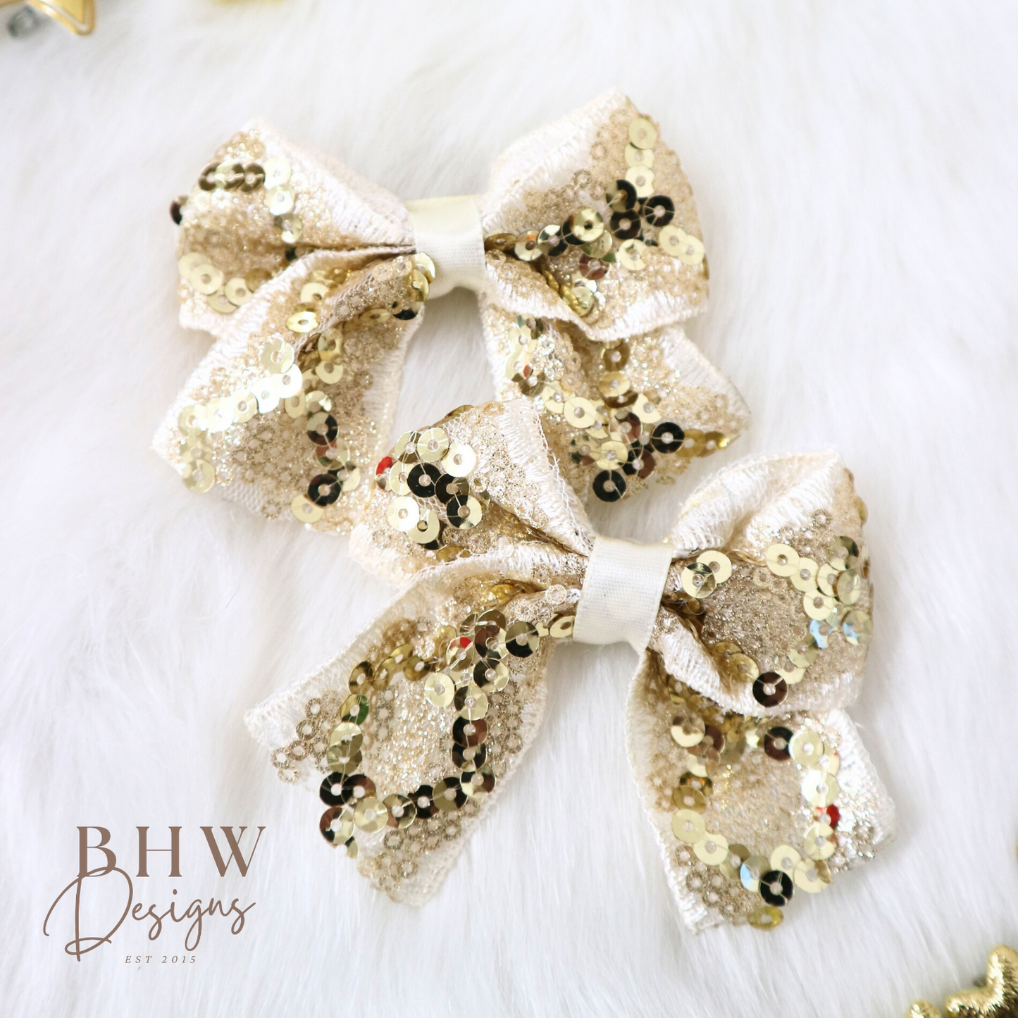 Gold sequin bow with decorative
