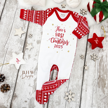 Personalised First Christmas Fair Isle Bodysuit