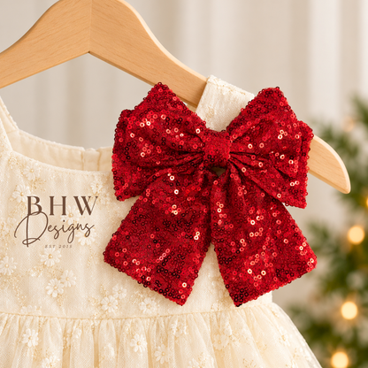 Large Red Sequin Hair Bow
