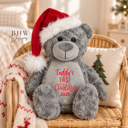 Personalised First Christmas Grey Teddy Bear
