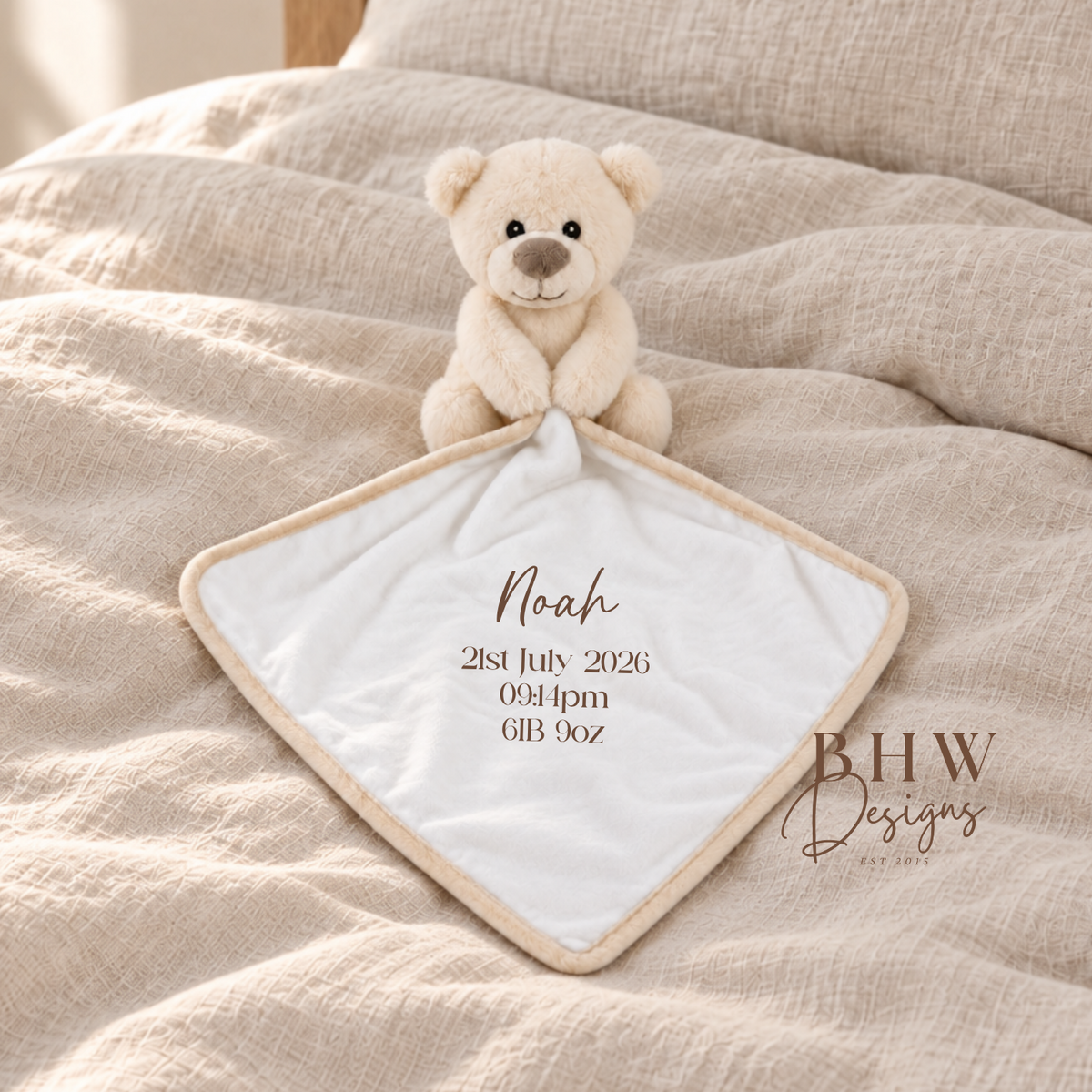 Personalised Cream Teddy bear Comforter