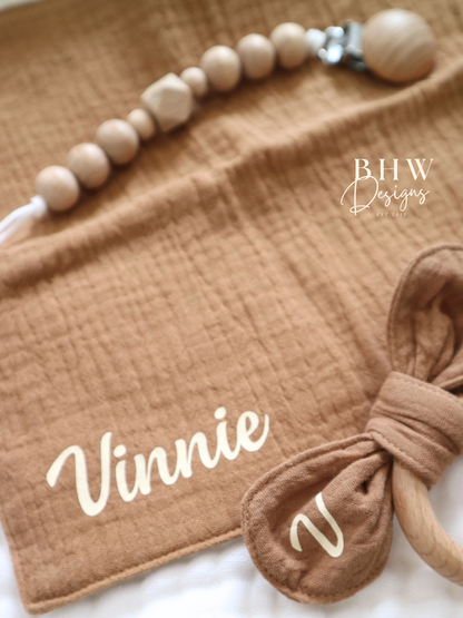 3 Piece Personalised Baby Set - Rust