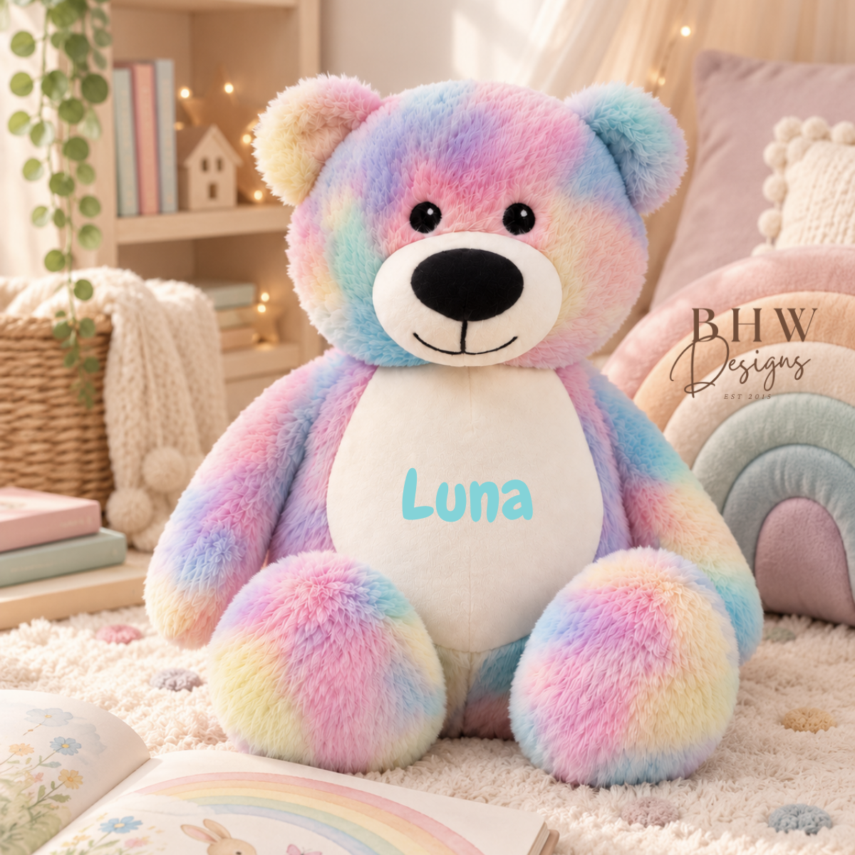 Personalised Pastel Rainbow Teddy Bear