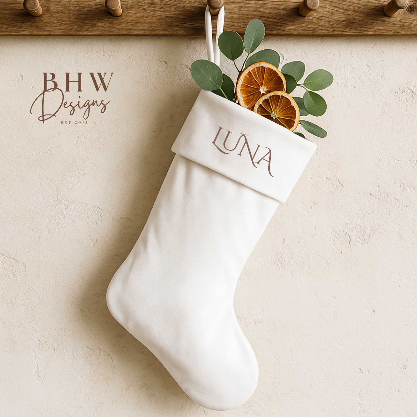 Personalised White Nordic Velvet Stocking