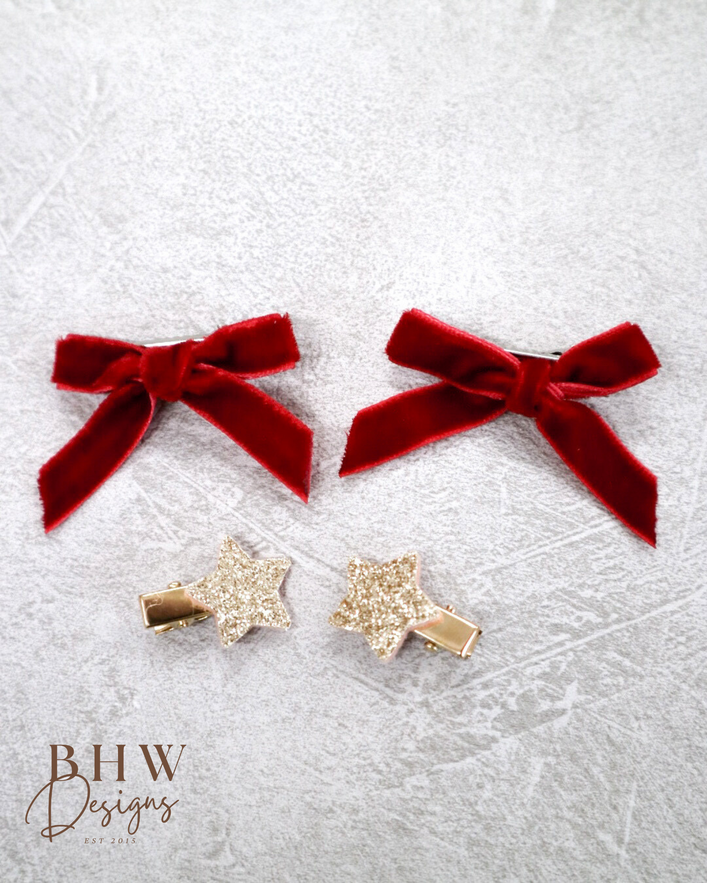 Mini Red Velvet Star Hair Bow Set
