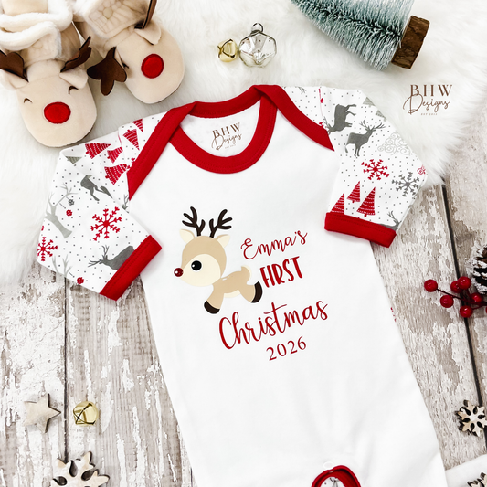 Personalised First Christmas 2026 Reindeer Bodysuit